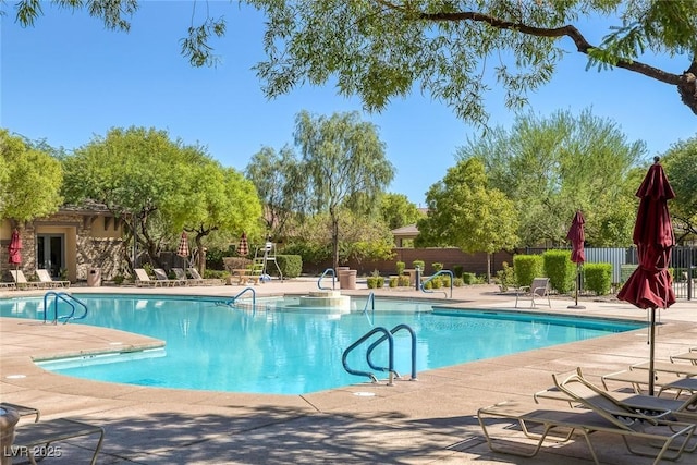 view of pool featuring a patio