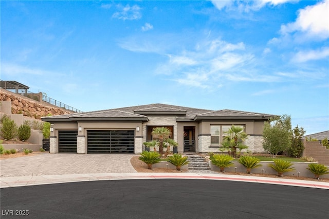 prairie-style home with a garage