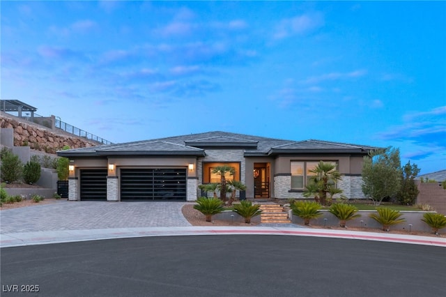 prairie-style house with a garage