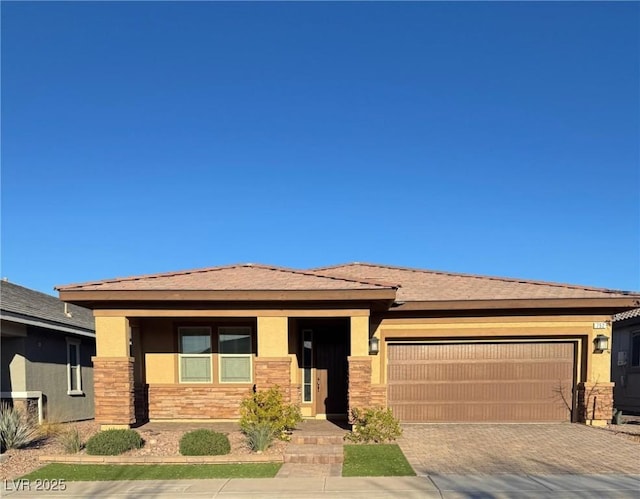 prairie-style house with a garage