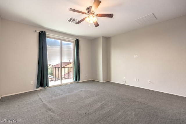 carpeted empty room with ceiling fan