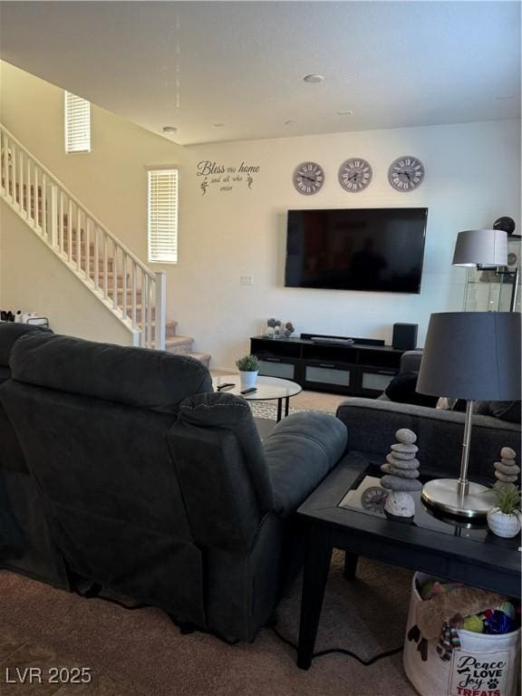 living room featuring carpet flooring