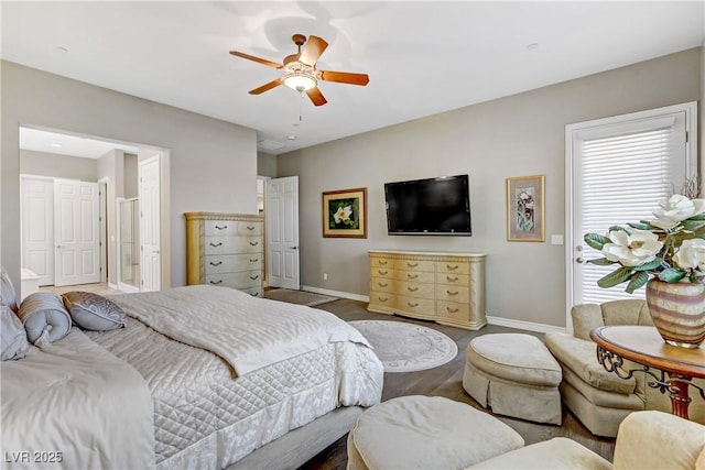 bedroom featuring ceiling fan and wood-type flooring