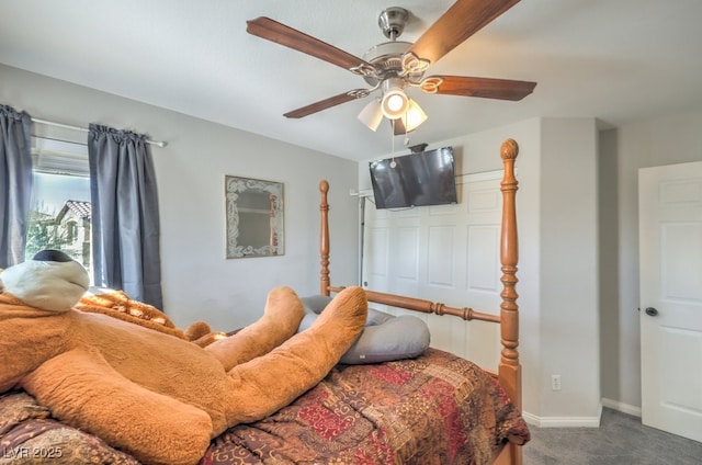 bedroom featuring carpet and ceiling fan