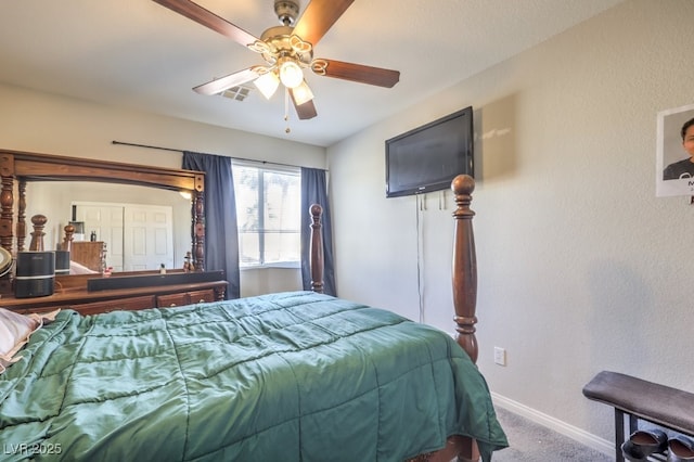 bedroom featuring carpet and ceiling fan