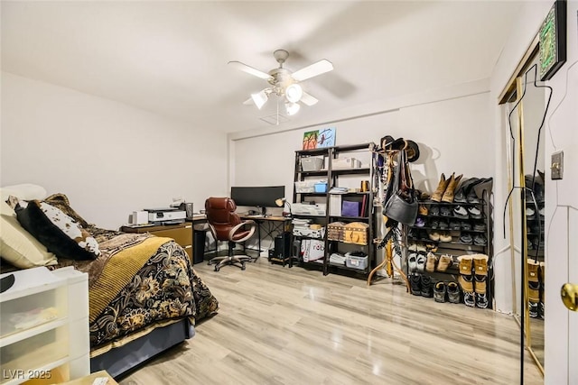 office featuring ceiling fan and light hardwood / wood-style floors