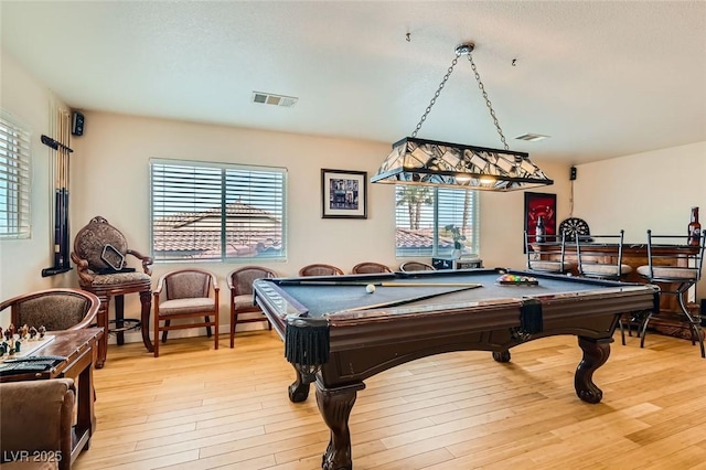 rec room featuring pool table and light hardwood / wood-style floors