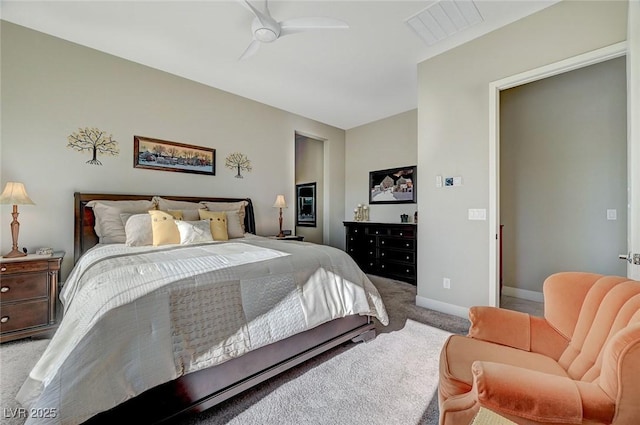 bedroom with carpet flooring and ceiling fan