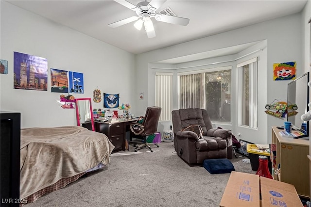 bedroom with carpet flooring and ceiling fan