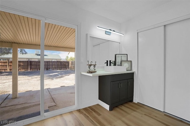 bathroom with sink and hardwood / wood-style floors