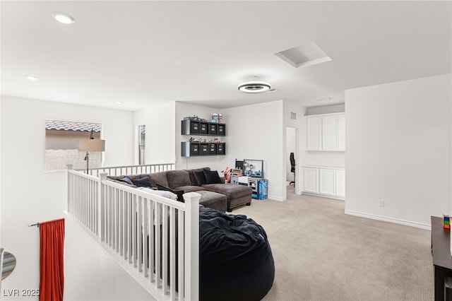 living room with light carpet