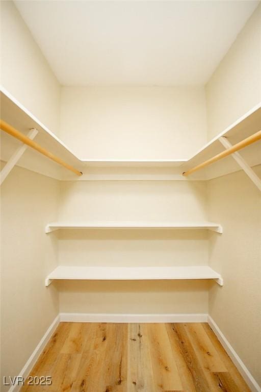 walk in closet with hardwood / wood-style floors