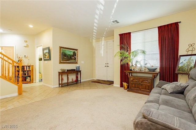 living room with light carpet