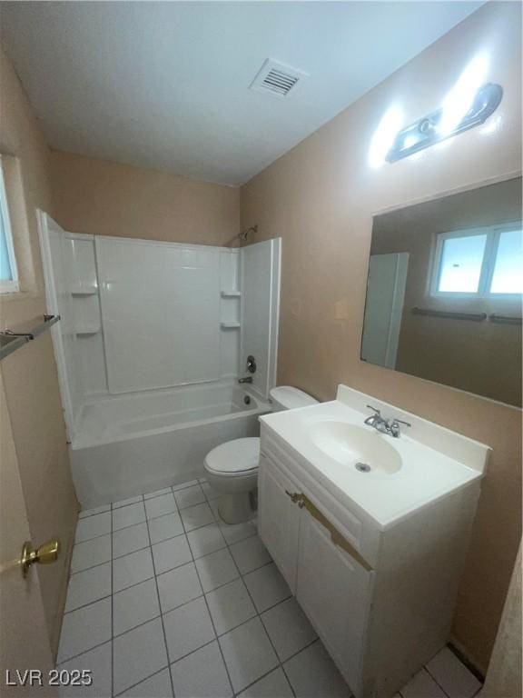 full bathroom with tile patterned floors, vanity, toilet, and shower / bathtub combination