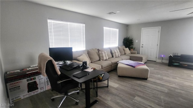 living room with hardwood / wood-style flooring