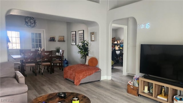 living room with light hardwood / wood-style floors