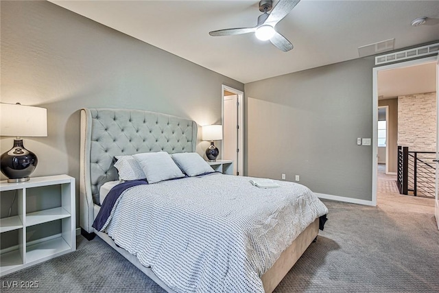 bedroom featuring carpet flooring and ceiling fan