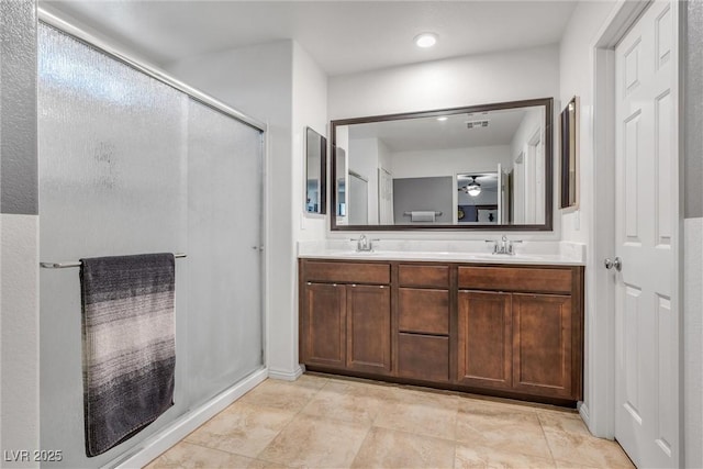 bathroom featuring vanity and walk in shower