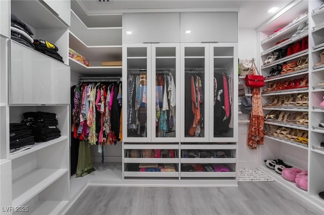 spacious closet with light hardwood / wood-style floors