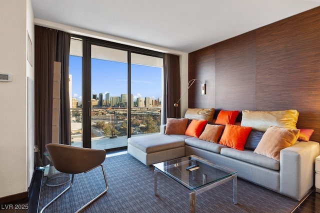 living room with expansive windows