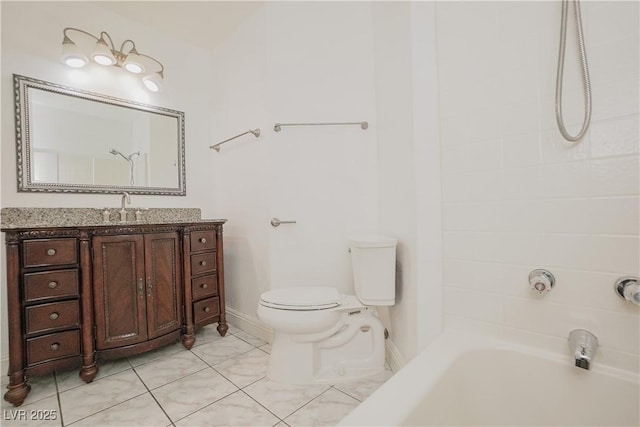 full bathroom with tile patterned flooring, vanity, tub / shower combination, and toilet