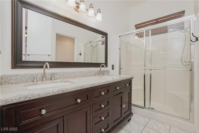 bathroom featuring vanity and walk in shower