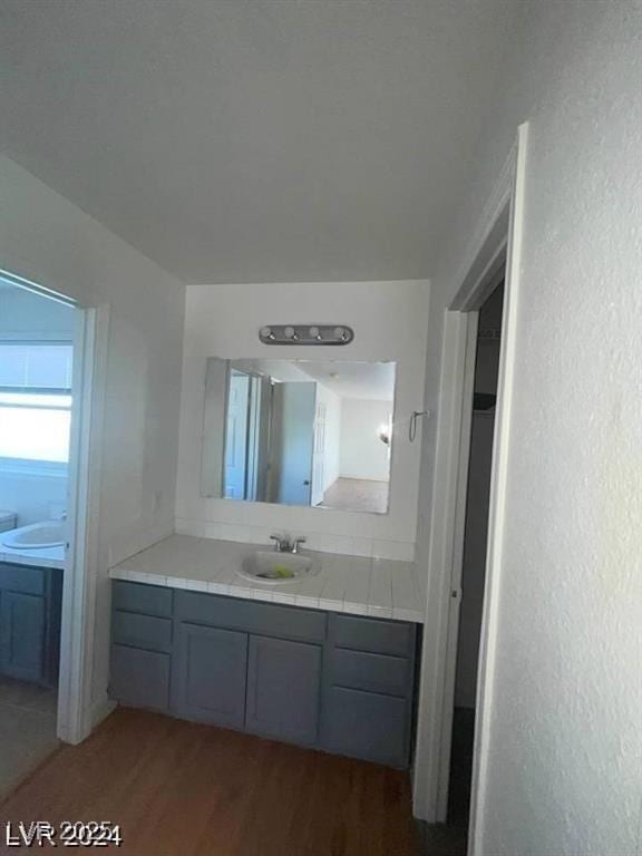 bathroom featuring vanity and hardwood / wood-style flooring