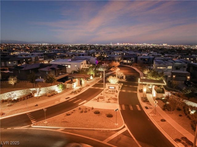 view of aerial view at dusk