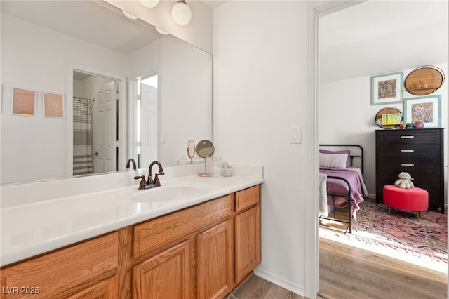 bathroom featuring wood-type flooring and vanity