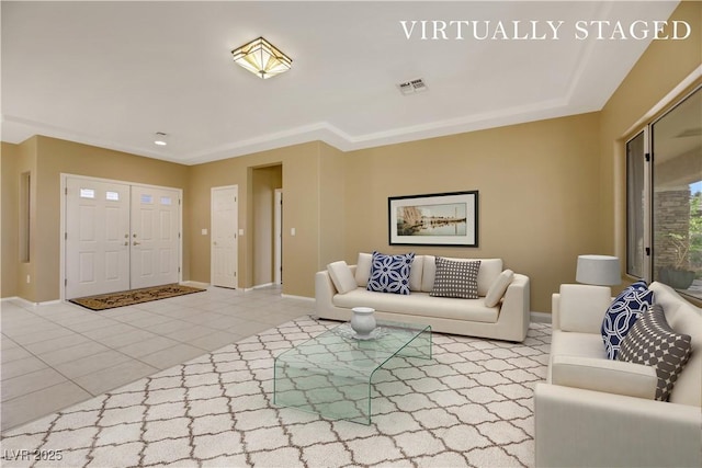 living room featuring tile patterned floors