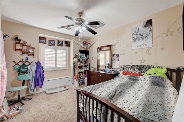 bedroom featuring carpet flooring and ceiling fan