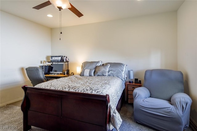 bedroom with carpet flooring and ceiling fan