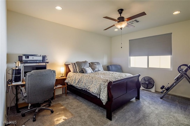 bedroom featuring carpet flooring and ceiling fan