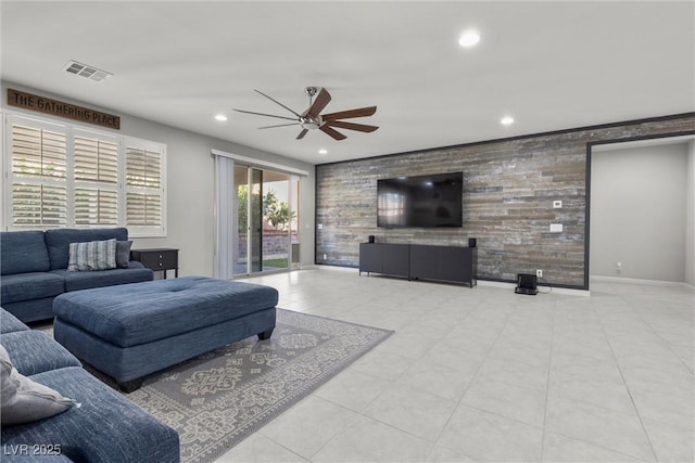 living room with ceiling fan