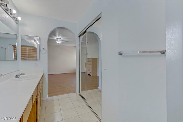 bathroom with vanity and tile patterned floors