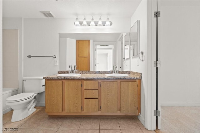 full bathroom with tile patterned flooring, vanity, toilet, and shower / bathing tub combination