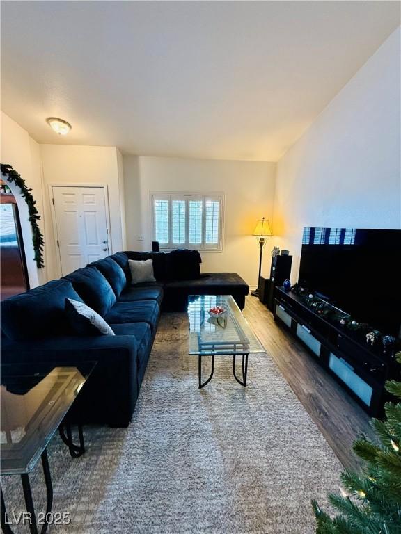 living room with hardwood / wood-style floors