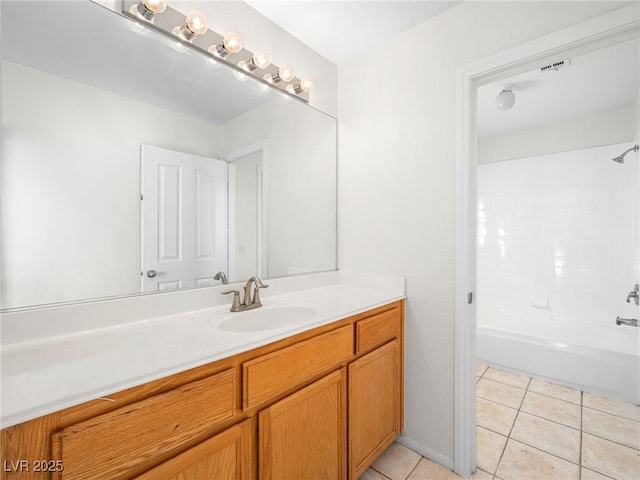 bathroom featuring tile patterned floors, vanity, and  shower combination