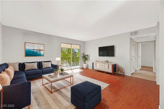 living room with hardwood / wood-style floors