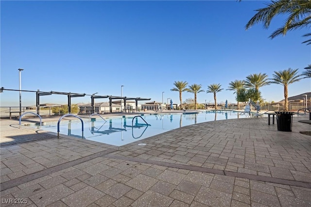 view of swimming pool with a patio