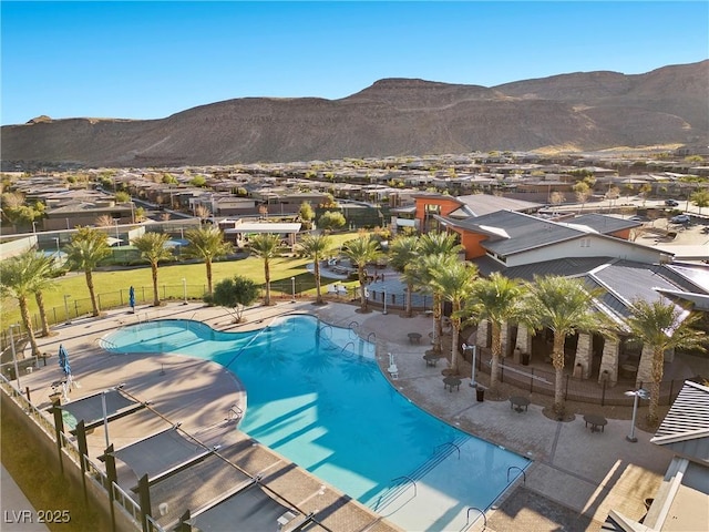 view of pool featuring a mountain view