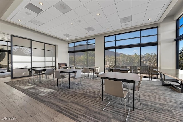 lobby with a mountain view