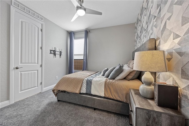 bedroom with carpet floors and ceiling fan