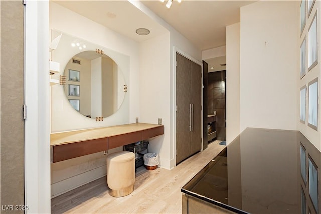 bathroom featuring hardwood / wood-style floors and vanity