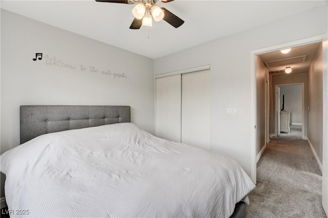 3320 Haven Beach Way, Las Vegas, NV 89117 - bedroom featuring carpet floors, a closet, baseboards, and ceiling fan