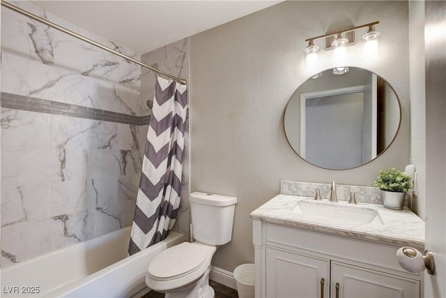 3320 Haven Beach Way, Las Vegas, NV 89117 - full bathroom with vanity, shower / bath combo with shower curtain, toilet, and a textured wall