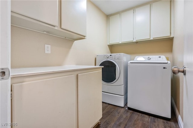3320 Haven Beach Way, Las Vegas, NV 89117 - laundry area with washer and clothes dryer, cabinet space, and dark wood-style floors