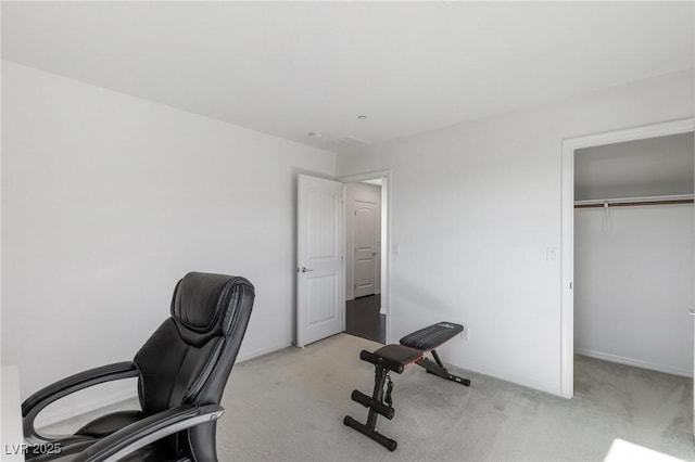 office area featuring light colored carpet