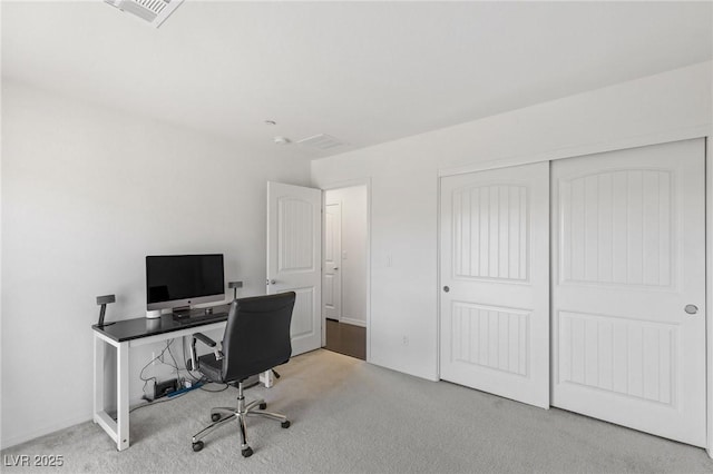 view of carpeted home office