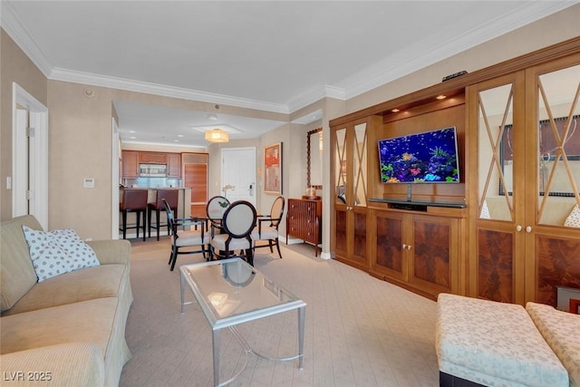 living room featuring ornamental molding